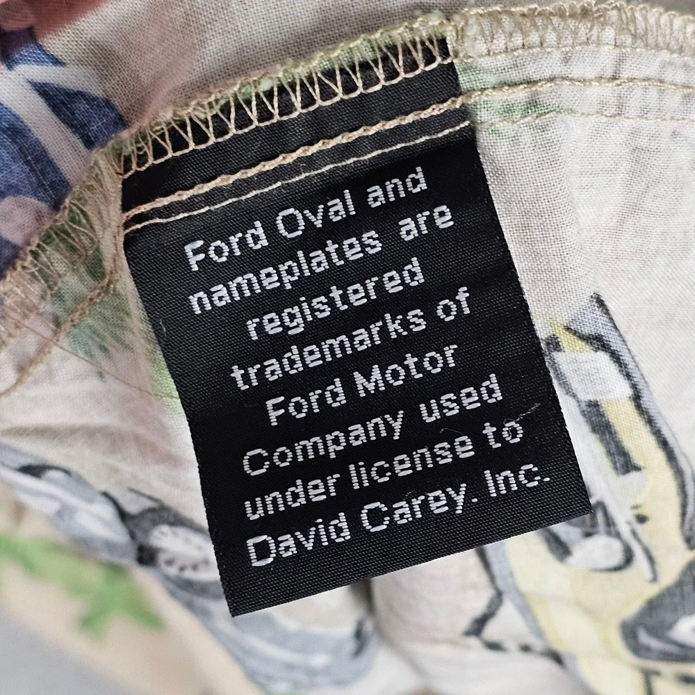 David Carey Shirt Men 3X Tan Ford Mustang Palm Tree Camp Button Up Aloha Classic